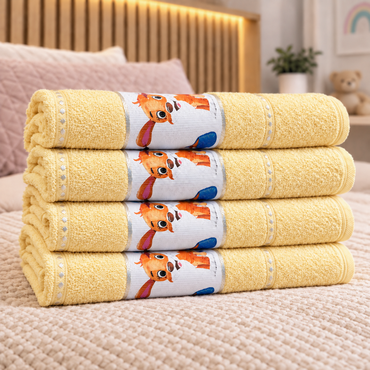 toalha de banho infantil amarelo macia desenho divertido cartoon algodao alta absorcao