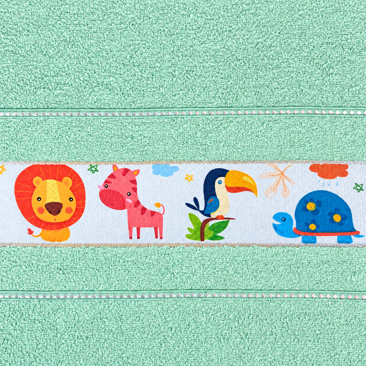 toalha de banho infantil verde claro animais macia desenho divertido algodao alta absorcao