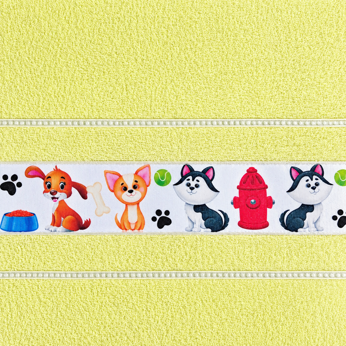 toalha de banho infantil amarela claro cachorro macia desenho divertido algodao alta absorcao